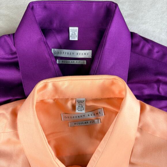 Geoffrey Beene Dress Shirts Lot of 2 Men's 17.5 Orange / Purple Regular Fit - Picture 2 of 8